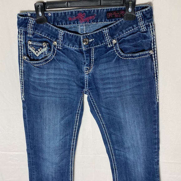 Rock & Roll Cowgirl Med Wash Low Rise Bootcut Jeans 30 - Picture 14 of 16